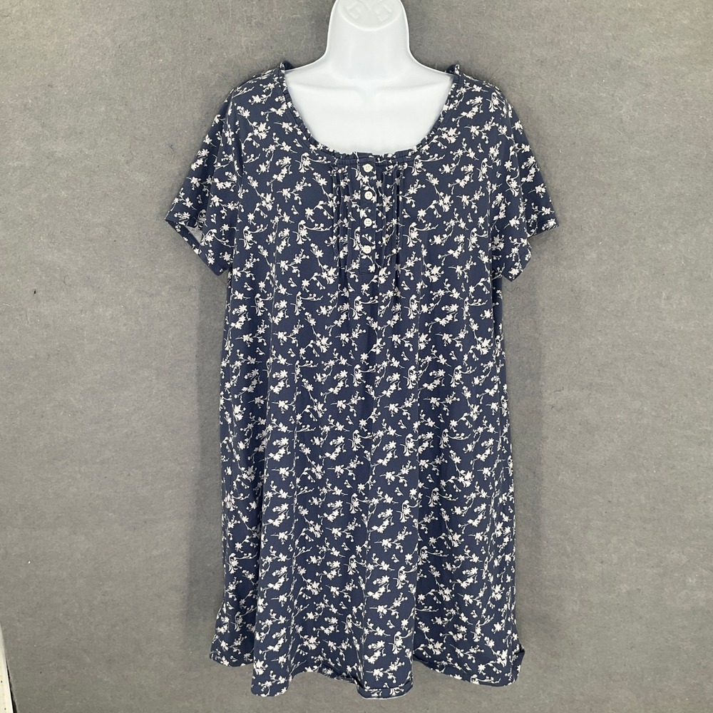 Adonna Loungewear Dress Womens Size L Blue White Floral Nightgown‎ Short Sleeve